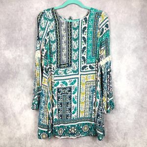 Umgee Bohemian Dress Crochet Paisley‎ Floral Hippie Tie Neck Cotton Blend Small